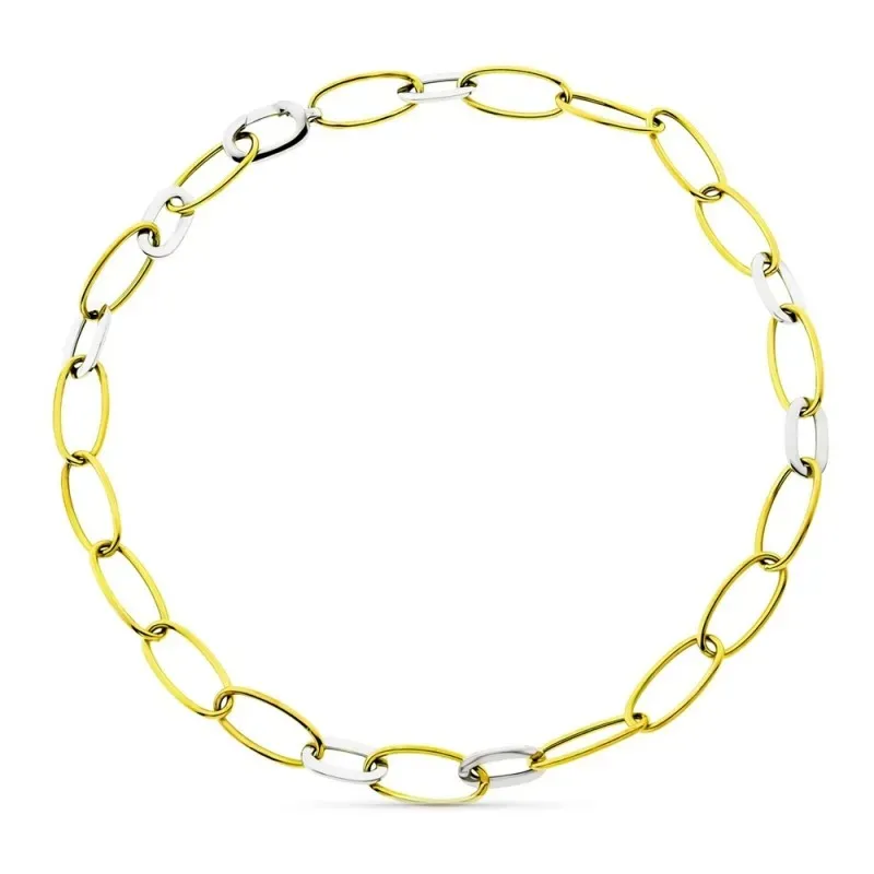 Gargantilla oro bicolor 18k mujer 43 cm. eslabones ovalados combinado