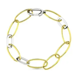 Pulsera oro bicolor 18k mujer eslabones ovalados combinados tamaños
