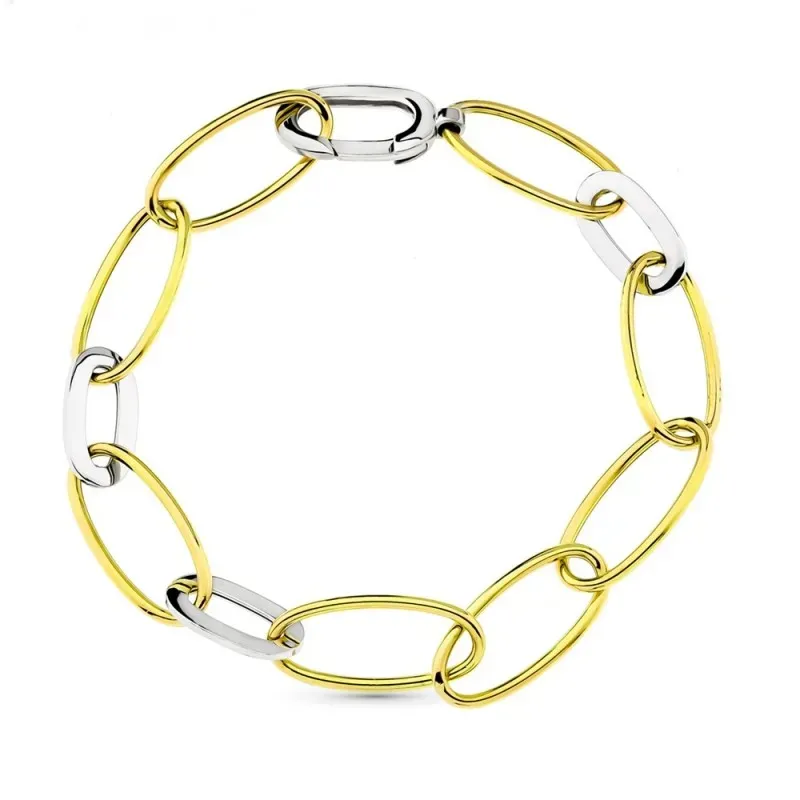 Pulsera oro bicolor 18k mujer eslabones ovalados combinados tamaños