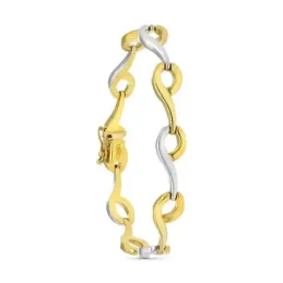 Pulsera oro bicolor 18k mujer eslabones formas mate brillo lengueta