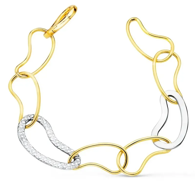 Pulsera oro bicolor 18k mujer 20 cm. circonitas combinadas eslabones