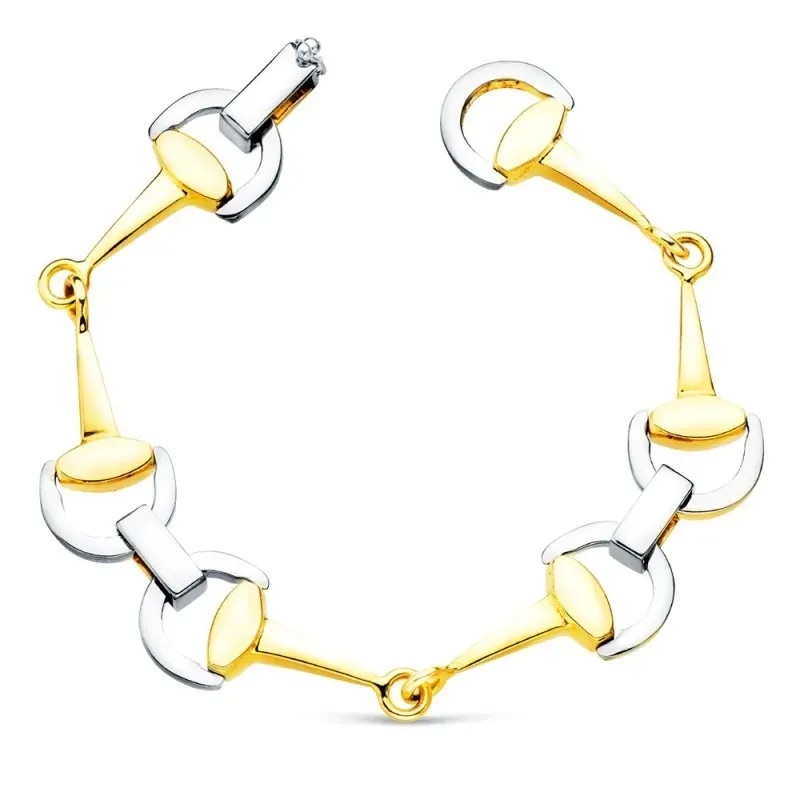 Pulsera oro bicolor 18k mujer 20 cm. estribos lengueta