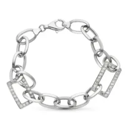 Pulsera oro blanco 18k mujer 19 cm. forzada combinada circonitas mosq