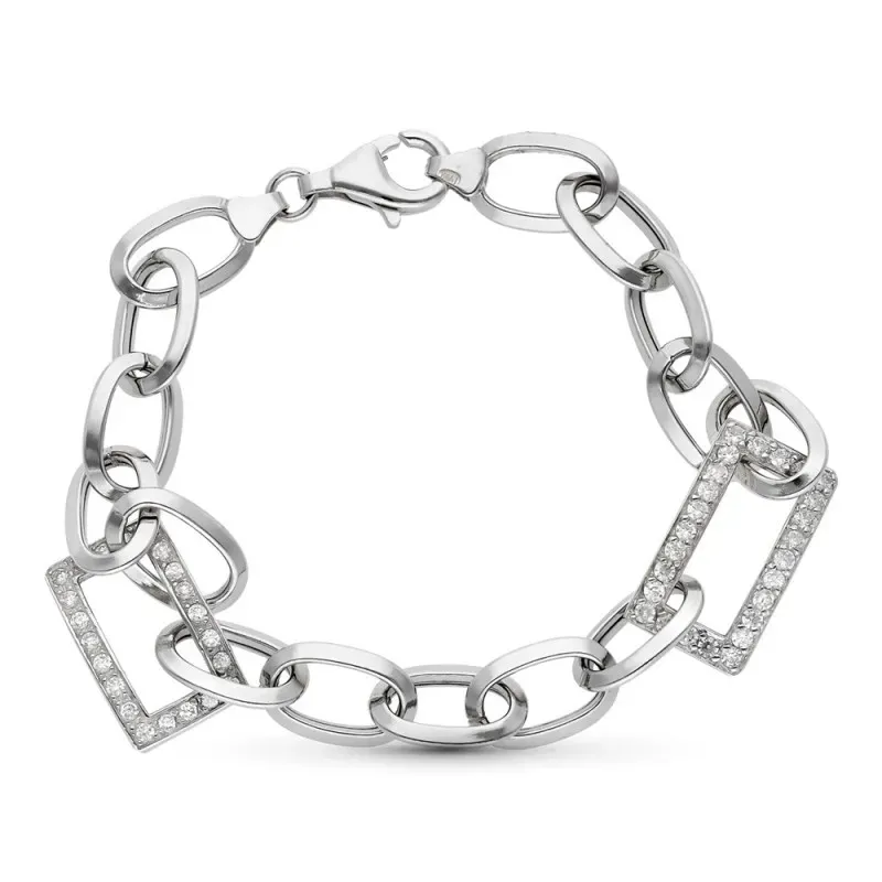 Pulsera oro blanco 18k mujer 19 cm. forzada combinada circonitas mosq