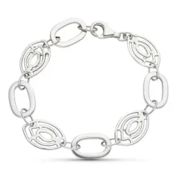 Pulsera oro blanco 18k mujer 18 cm. eslabones combinados formas ovala