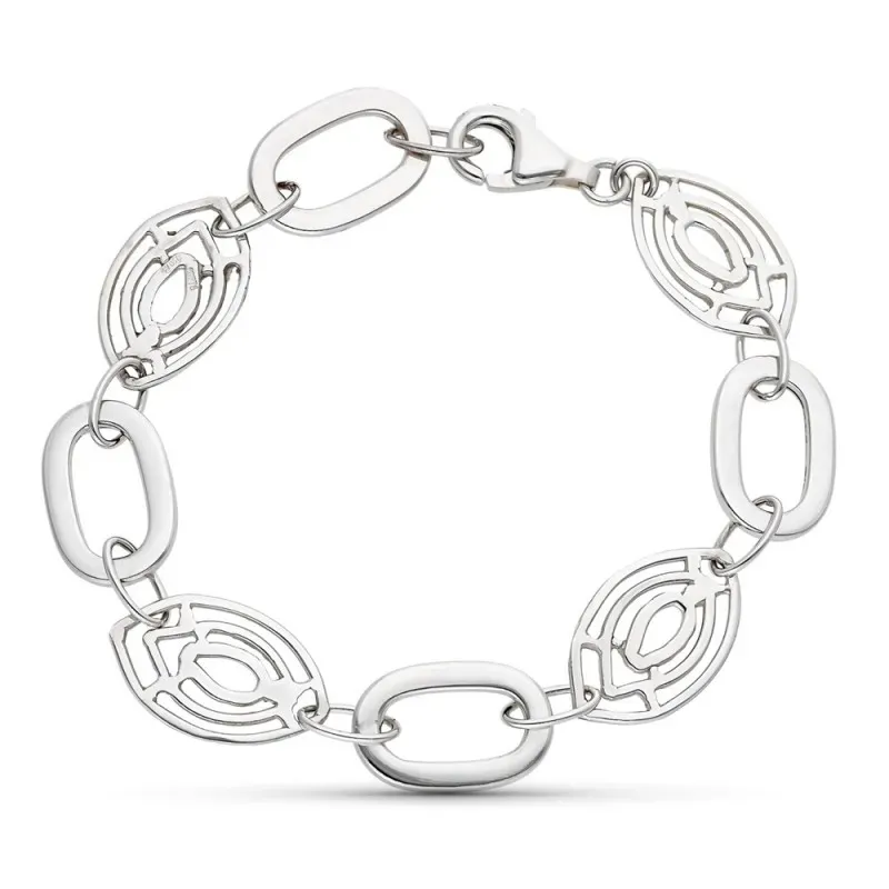 Pulsera oro blanco 18k mujer 18 cm. eslabones combinados formas ovala