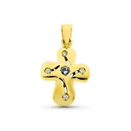 Cruz oro 18k mujer circonitas combinada lisa esquinas redondeadas