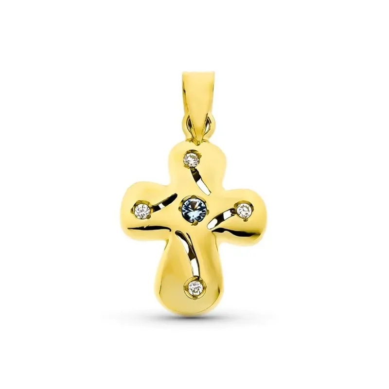 Cruz oro 18k mujer circonitas combinada lisa esquinas redondeadas