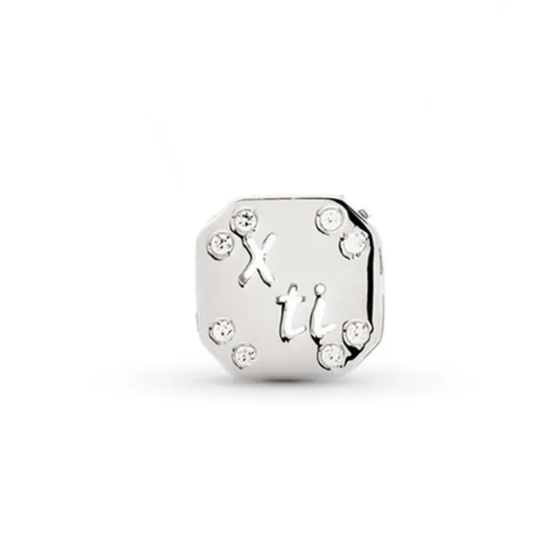 Colgante oro blanco 18k mujer circonitas combinadas X TI calado
