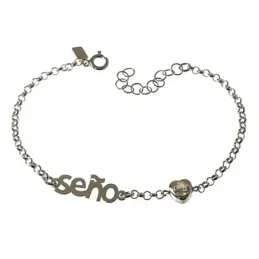 Pulsera plata Ley 925m cadena SEÑO rolo 17 cm. profe circonita