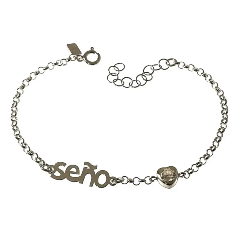 Pulsera plata Ley 925m cadena SEÑO rolo 17 cm. profe circonita