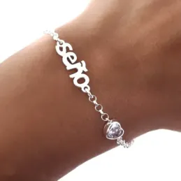 Pulsera plata Ley 925m cadena SEÑO rolo 17 cm. profe circonita
