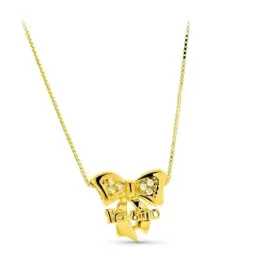 Gargantilla oro 18k mujer TE AMO forma lazo circonitas combinado liso