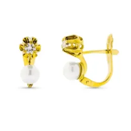 Pendientes oro 18k mujer perlas circonitas garras cierre catalán