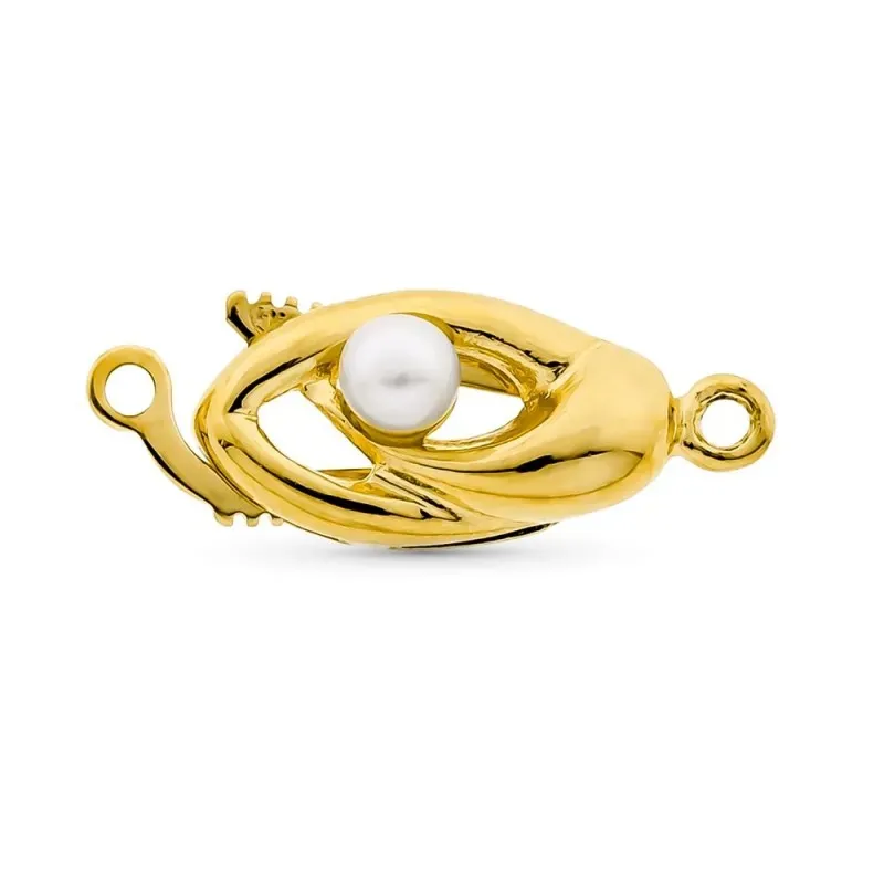 Fornitura oro 18k mujer broche collar para 1 vuelta perla centro comb