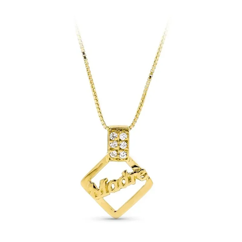 Gargantilla oro 18k mujer MADRE rombo calado asa circonitas