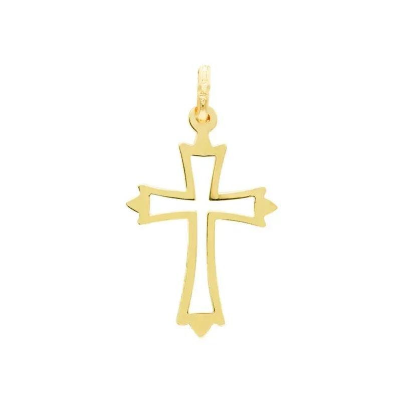 Cruz oro 18k calada 27 mm. detalles esquinas