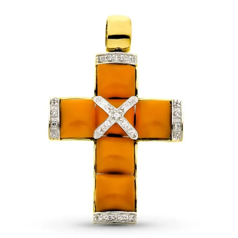Cruz oro 18k mujer coralina 45 mm. cruz circonitas centro cruz esquin