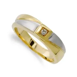 Sortija oro bicolor 18k mujer diamante brillante 0.030ct. centro deta