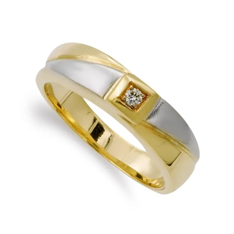 Sortija oro bicolor 18k mujer diamante brillante 0.030ct. centro deta