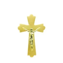 Cruz oro 18k Cristo 22 mm. formas esquinas mate brillo