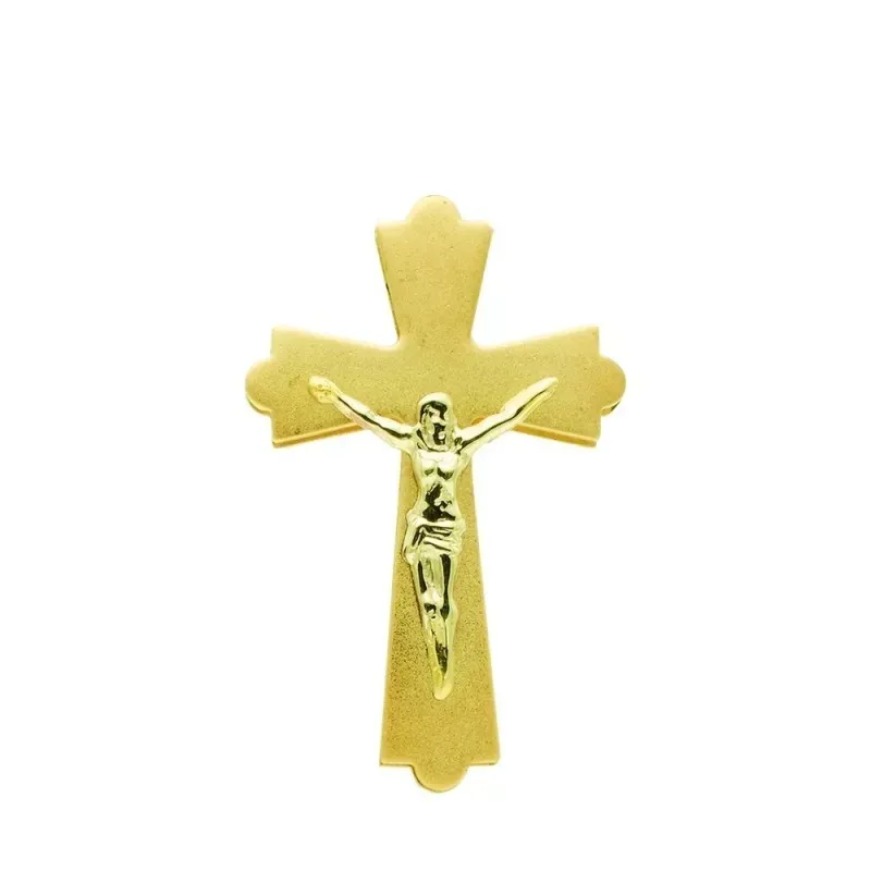 Cruz oro 18k Cristo 22 mm. formas esquinas mate brillo