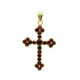 Cruz oro 18k mujer 47mm. granate garras
