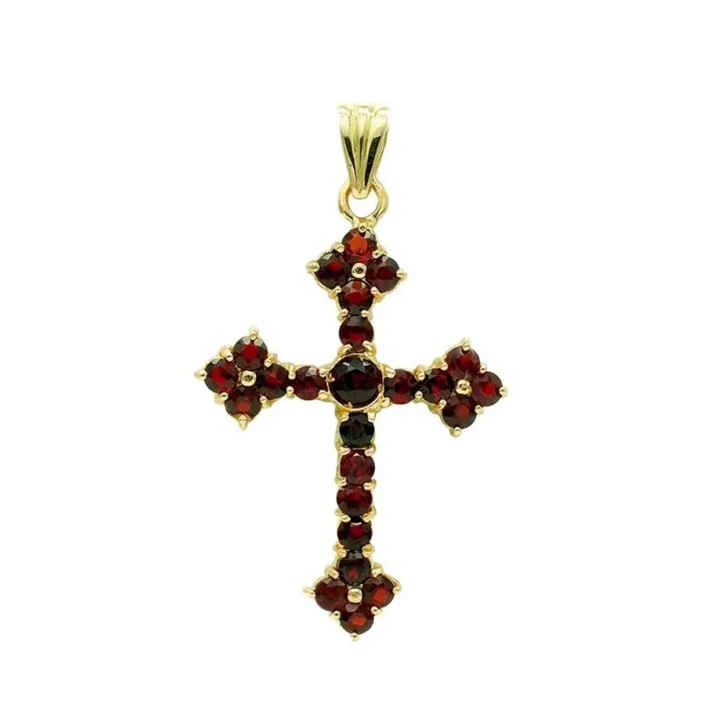 Cruz oro 18k mujer 47mm. granate garras