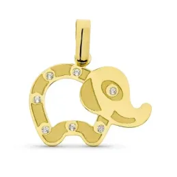 Colgante oro 18k mujer 20 mm. elefante detalles láser calado combinad