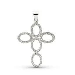Cruz oro blanco 18k mujer 35 mm. formas ovaladas caladas circonitas