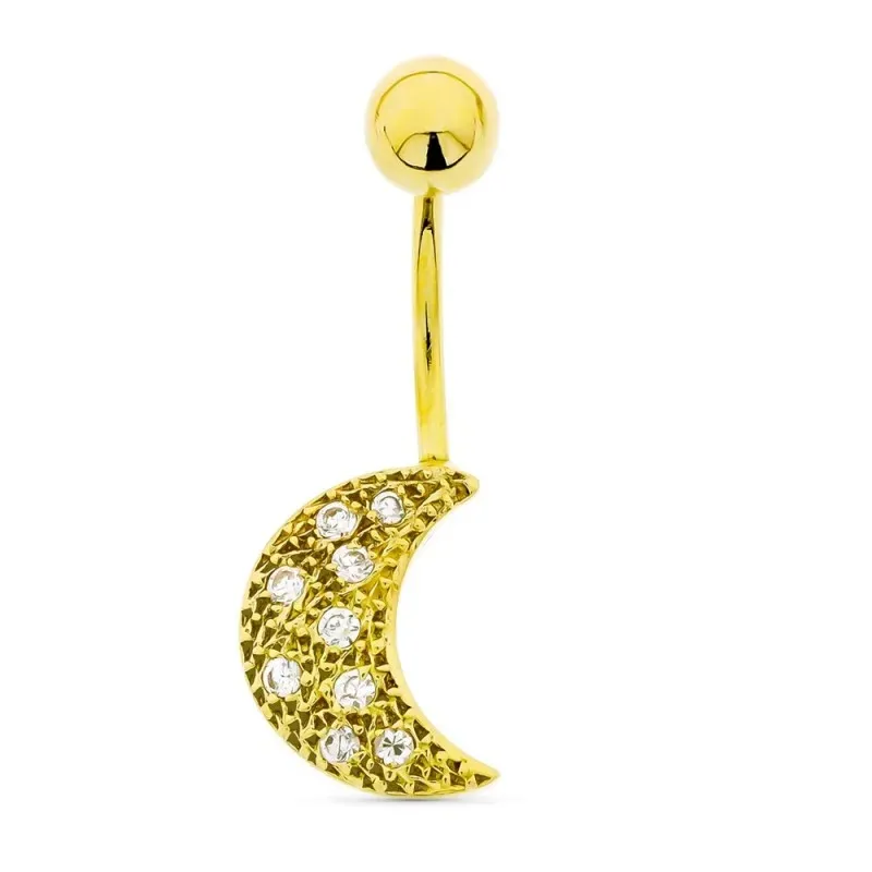 Piercing oro 18k mujer ombligo media luna circonitas