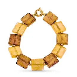 Pulsera oro 18k mujer cristal murano cuadrado combinado