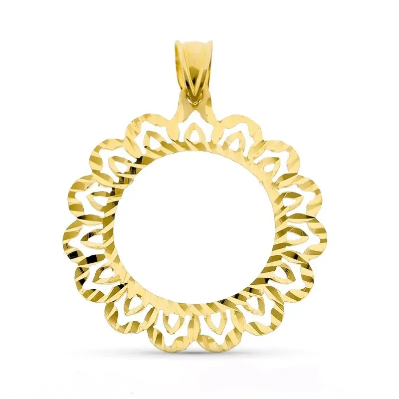 Colgante oro 18k mujer calado tallado forma sol