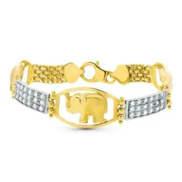 Pulsera oro bicolor 18k mujer elefante centro eslabones circonitas co