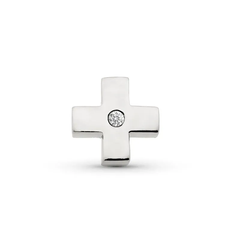 Cruz oro blanco 18k mujer 15 mm. hueca circonita centro combinada lis