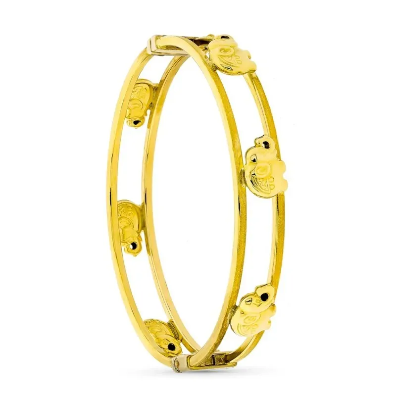 Pulsera oro 18k caña brazalete elefantes detalle cierre de seguridad
