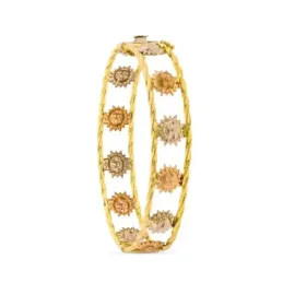 Pulsera oro tricolor 18k caña 13 mm. brazalete soles detalle