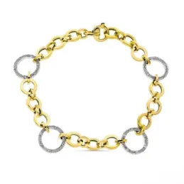 Pulsera oro bicolor 18k mujer 19 cm. forzada circonitas detalles tall