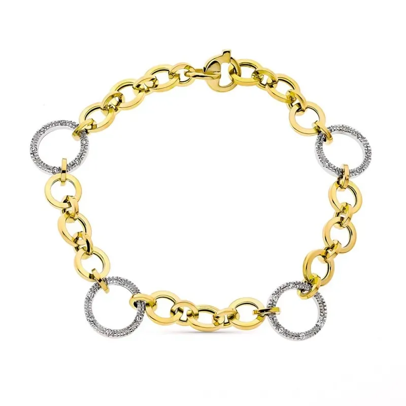 Pulsera oro bicolor 18k mujer 19 cm. forzada circonitas detalles tall