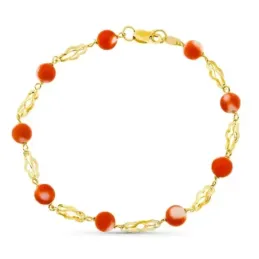 Pulsera oro 18k mujer 19 cm. jaulas coral fino japonés 5.5 mm. mosque