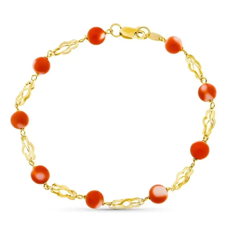 Pulsera oro 18k mujer 19 cm. jaulas coral fino japonés 5.5 mm. mosque