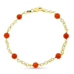 Pulsera oro 18k mujer 20 cm. jaula coral fino cerdeña 5 mm. mosquetón