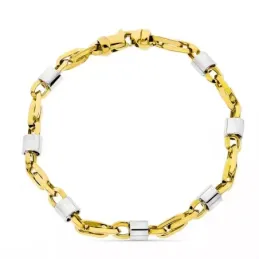 Pulsera oro 18k mujer 19.5 cm. forzada eslabones 5 mm. ancho mosquetó