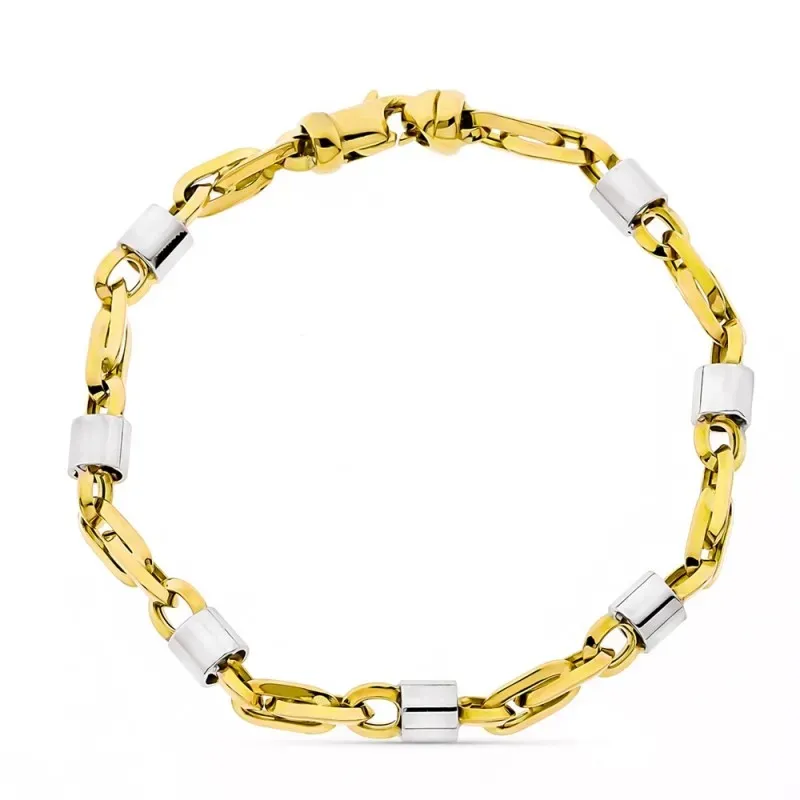 Pulsera oro 18k mujer 19.5 cm. forzada eslabones 5 mm. ancho mosquetó