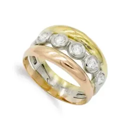 Sortija oro tricolor 18k mujer circonitas tres hilos
