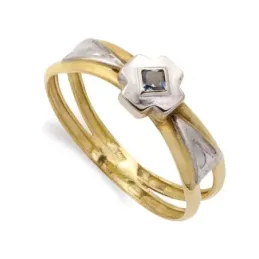 Sortija oro bicolor 18k mujer aguamarina centro combinada cruz