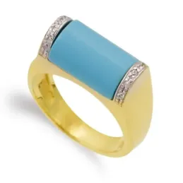 Sortija oro bicolor 18k mujer piedra turquesa fina combinada circonit