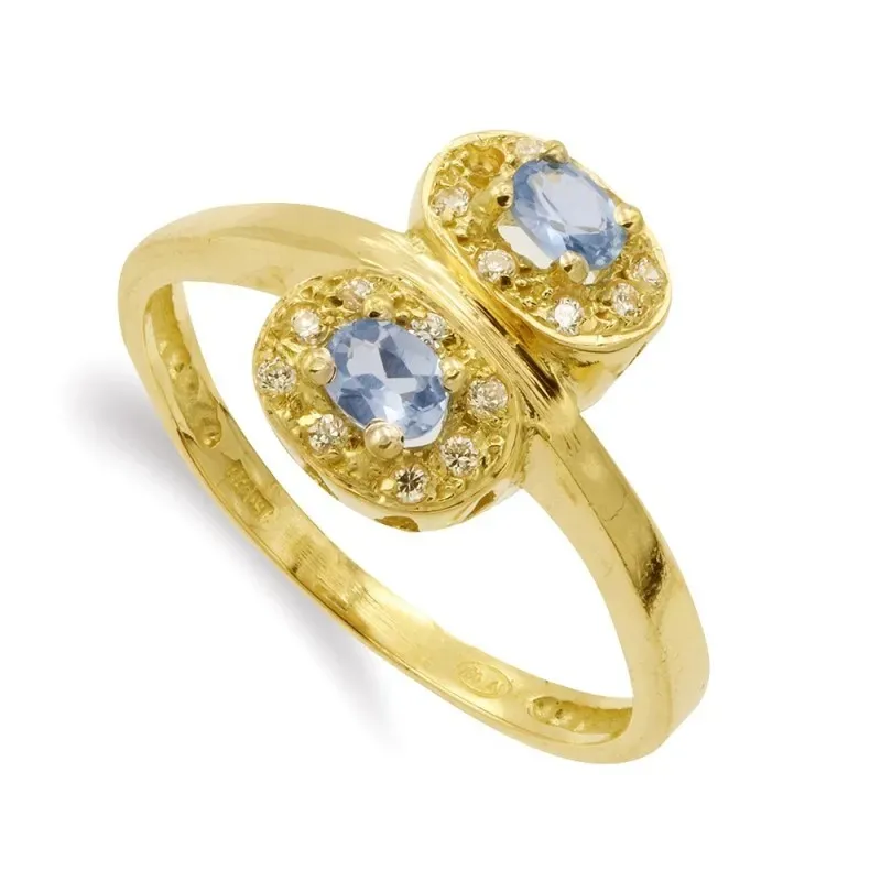 Sortija oro 18k mujer piedras ovaladas combinadas circonitas