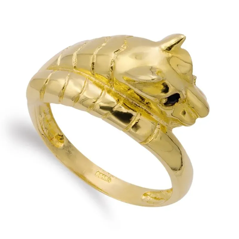 Sortija oro 18k mujer puma cabeza ojos zafiro