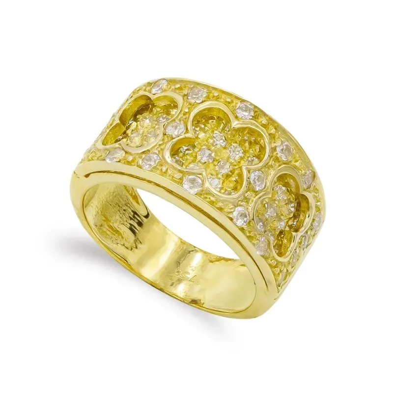 Sortija oro 18k mujer flores caladas combinadas circonitas detalles